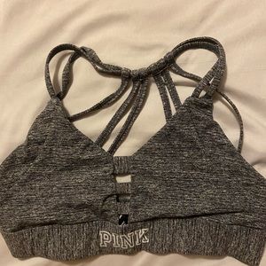 Pink sports bra, grey